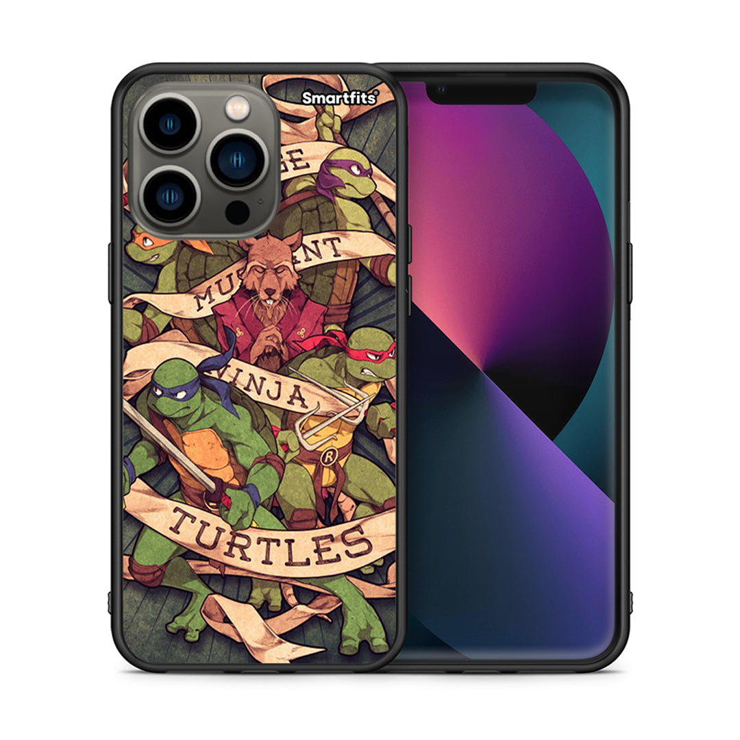 Θήκη iPhone 13 Pro Ninja Turtles από τη Smartfits με σχέδιο στο πίσω μέρος και μαύρο περίβλημα | iPhone 13 Pro Ninja Turtles case with colorful back and black bezels