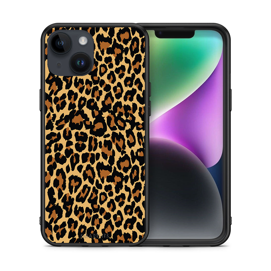 Θήκη iPhone 15 Leopard Animal από τη Smartfits με σχέδιο στο πίσω μέρος και μαύρο περίβλημα | iPhone 15 Leopard Animal case with colorful back and black bezels