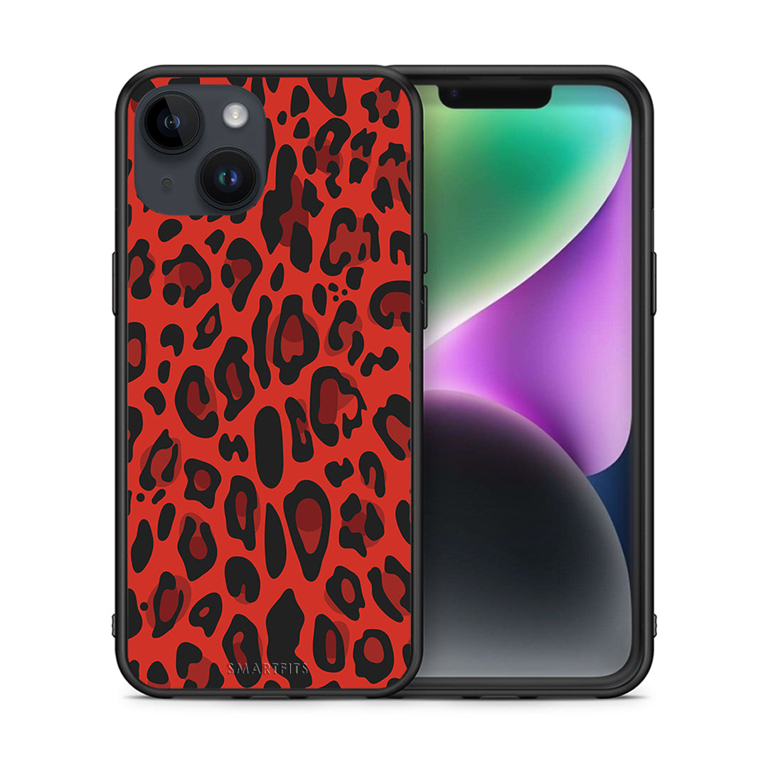 Θήκη iPhone 15 Red Leopard Animal από τη Smartfits με σχέδιο στο πίσω μέρος και μαύρο περίβλημα | iPhone 15 Red Leopard Animal case with colorful back and black bezels