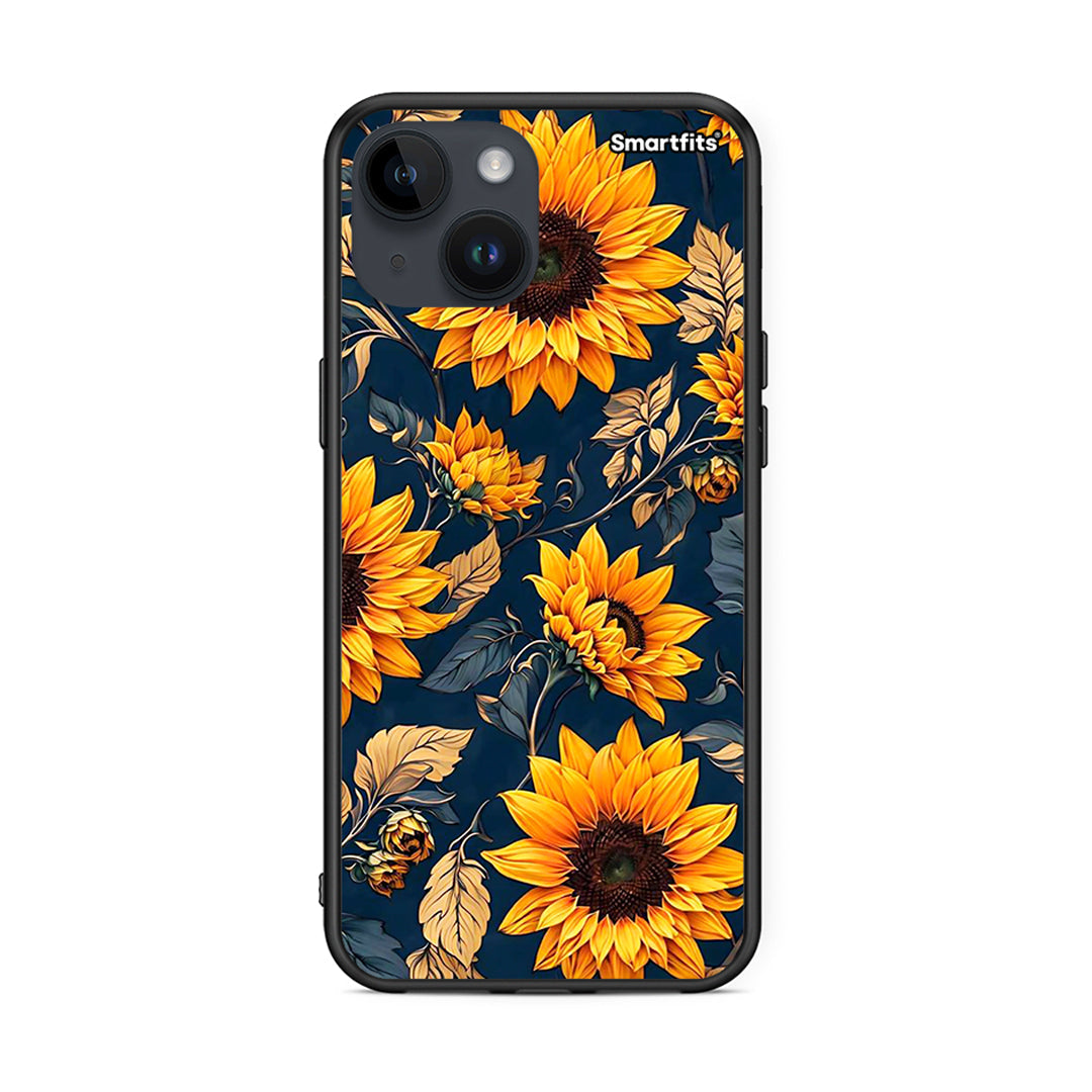 iPhone 15 Autumn Sunflowers Θήκη από τη Smartfits με σχέδιο στο πίσω μέρος και μαύρο περίβλημα | Smartphone case with colorful back and black bezels by Smartfits