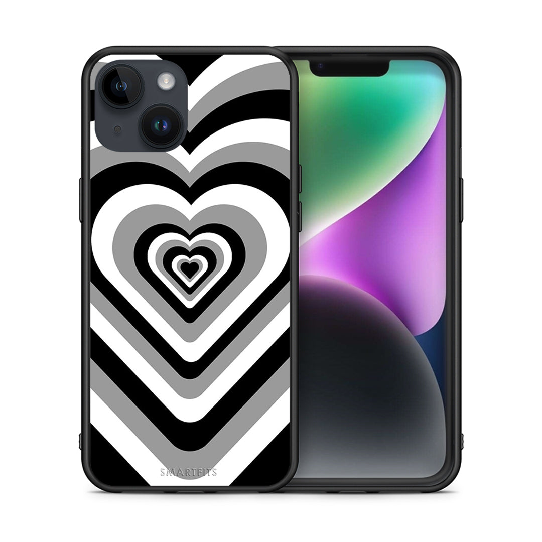 Θήκη iPhone 15 Black Hearts από τη Smartfits με σχέδιο στο πίσω μέρος και μαύρο περίβλημα | iPhone 15 Black Hearts case with colorful back and black bezels