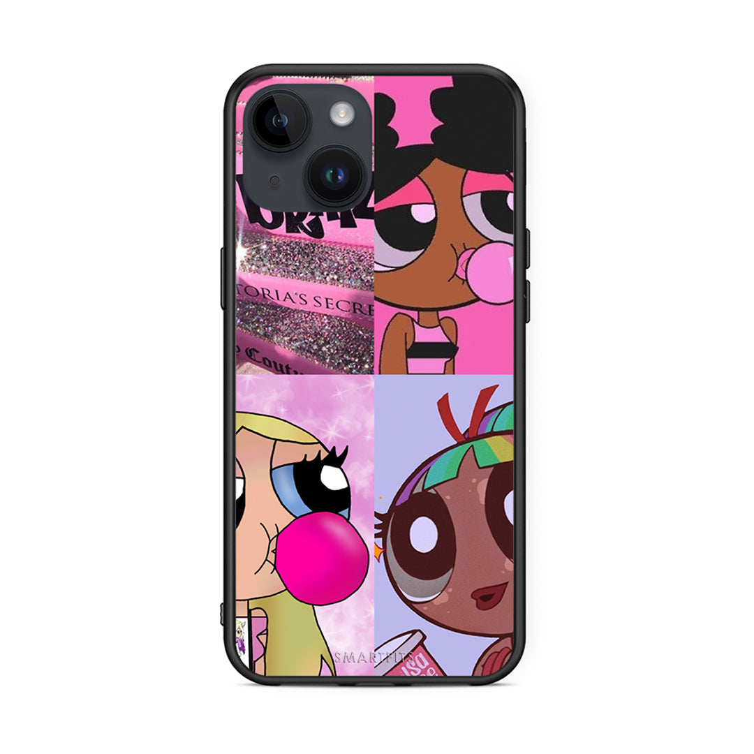 iPhone 15 Bubble Girls Θήκη Αγίου Βαλεντίνου από τη Smartfits με σχέδιο στο πίσω μέρος και μαύρο περίβλημα | Smartphone case with colorful back and black bezels by Smartfits