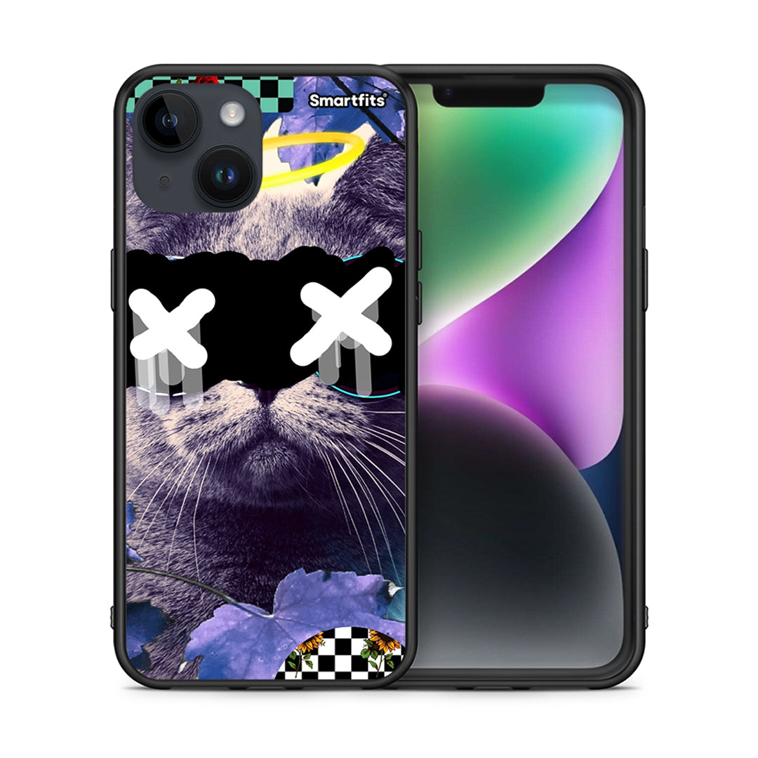 Θήκη iPhone 15 Cat Collage από τη Smartfits με σχέδιο στο πίσω μέρος και μαύρο περίβλημα | iPhone 15 Cat Collage case with colorful back and black bezels