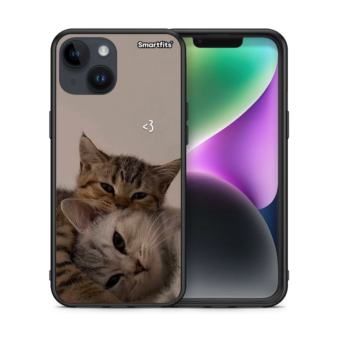 Θήκη iPhone 15 Cats In Love από τη Smartfits με σχέδιο στο πίσω μέρος και μαύρο περίβλημα | iPhone 15 Cats In Love case with colorful back and black bezels