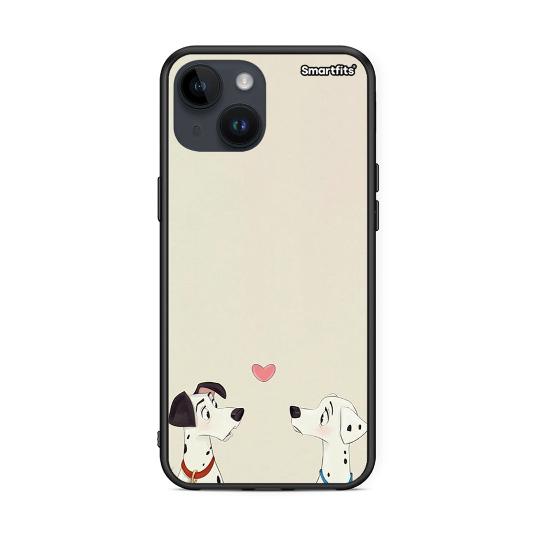 iPhone 15 Dalmatians Love θήκη από τη Smartfits με σχέδιο στο πίσω μέρος και μαύρο περίβλημα | Smartphone case with colorful back and black bezels by Smartfits