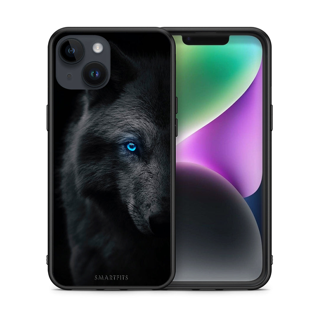 Θήκη iPhone 14 Dark Wolf από τη Smartfits με σχέδιο στο πίσω μέρος και μαύρο περίβλημα | iPhone 14 Dark Wolf case with colorful back and black bezels