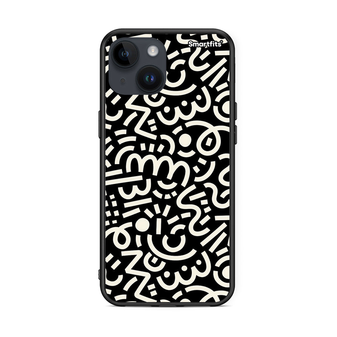 iPhone 15 Doodle Art Θήκη από τη Smartfits με σχέδιο στο πίσω μέρος και μαύρο περίβλημα | Smartphone case with colorful back and black bezels by Smartfits