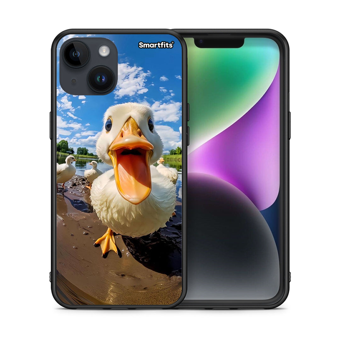 Θήκη iPhone 15 Duck Face από τη Smartfits με σχέδιο στο πίσω μέρος και μαύρο περίβλημα | iPhone 15 Duck Face case with colorful back and black bezels