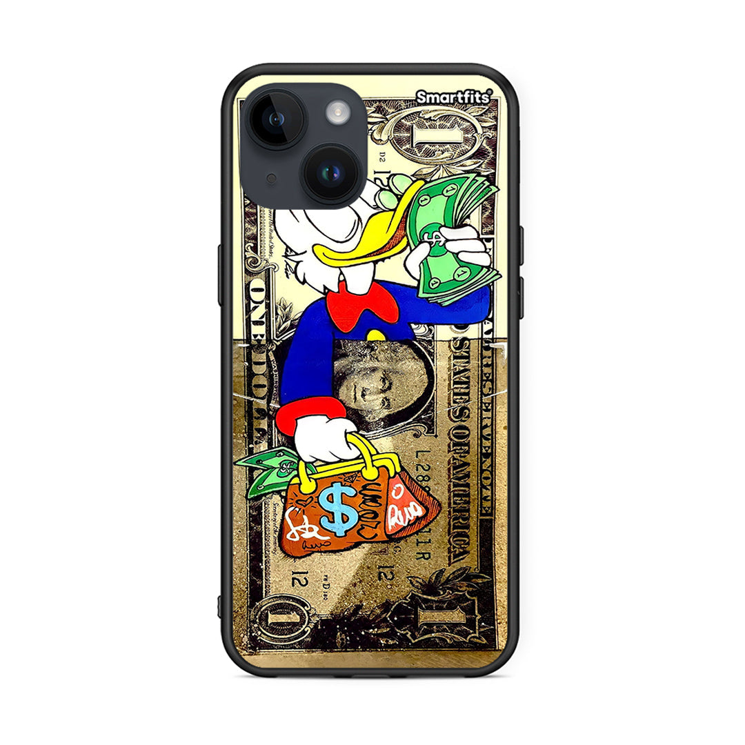 iPhone 14 Duck Money Θήκη από τη Smartfits με σχέδιο στο πίσω μέρος και μαύρο περίβλημα | Smartphone case with colorful back and black bezels by Smartfits