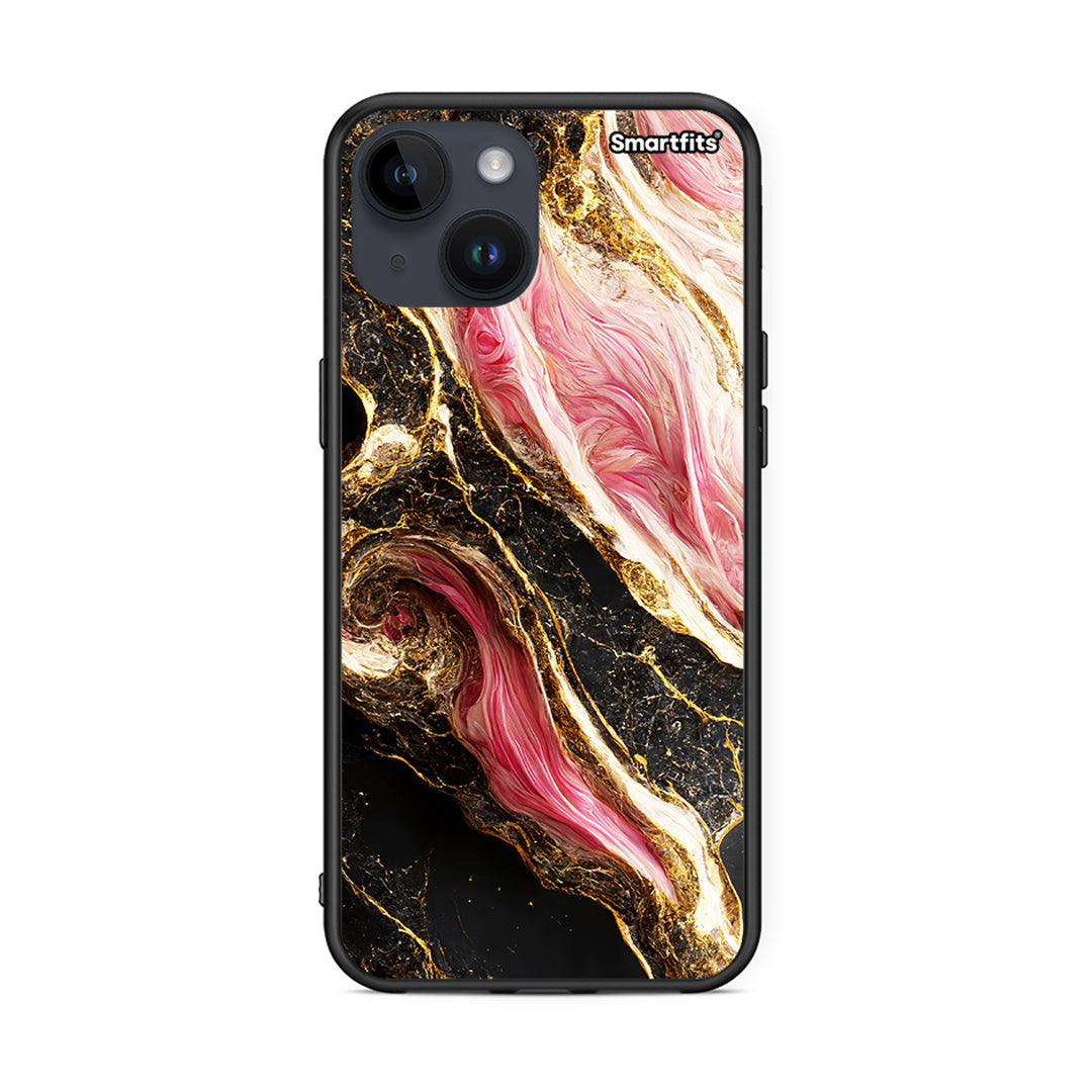 iPhone 15 Glamorous Pink Marble θήκη από τη Smartfits με σχέδιο στο πίσω μέρος και μαύρο περίβλημα | Smartphone case with colorful back and black bezels by Smartfits