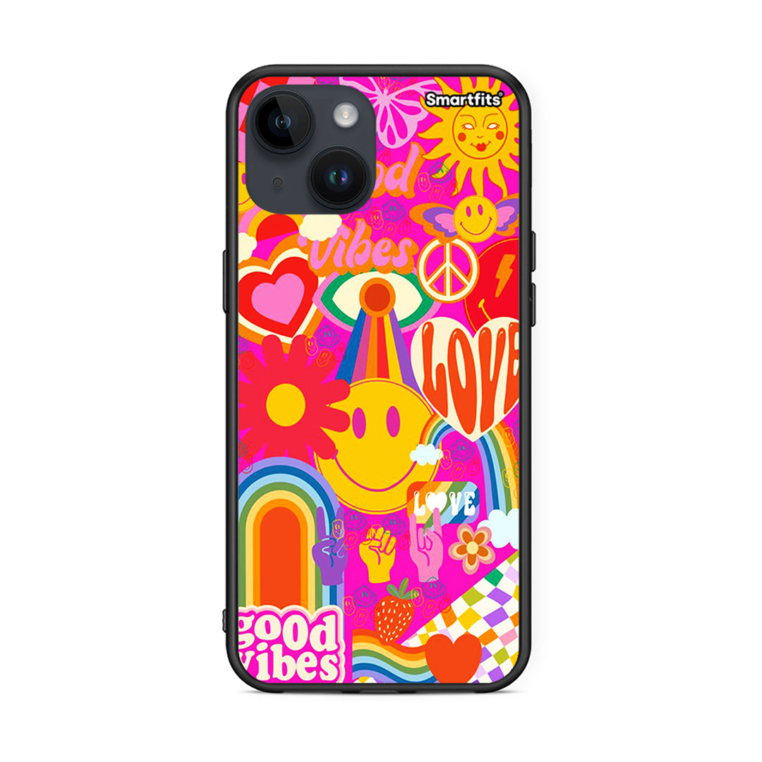 iPhone 15 Hippie Love θήκη από τη Smartfits με σχέδιο στο πίσω μέρος και μαύρο περίβλημα | Smartphone case with colorful back and black bezels by Smartfits