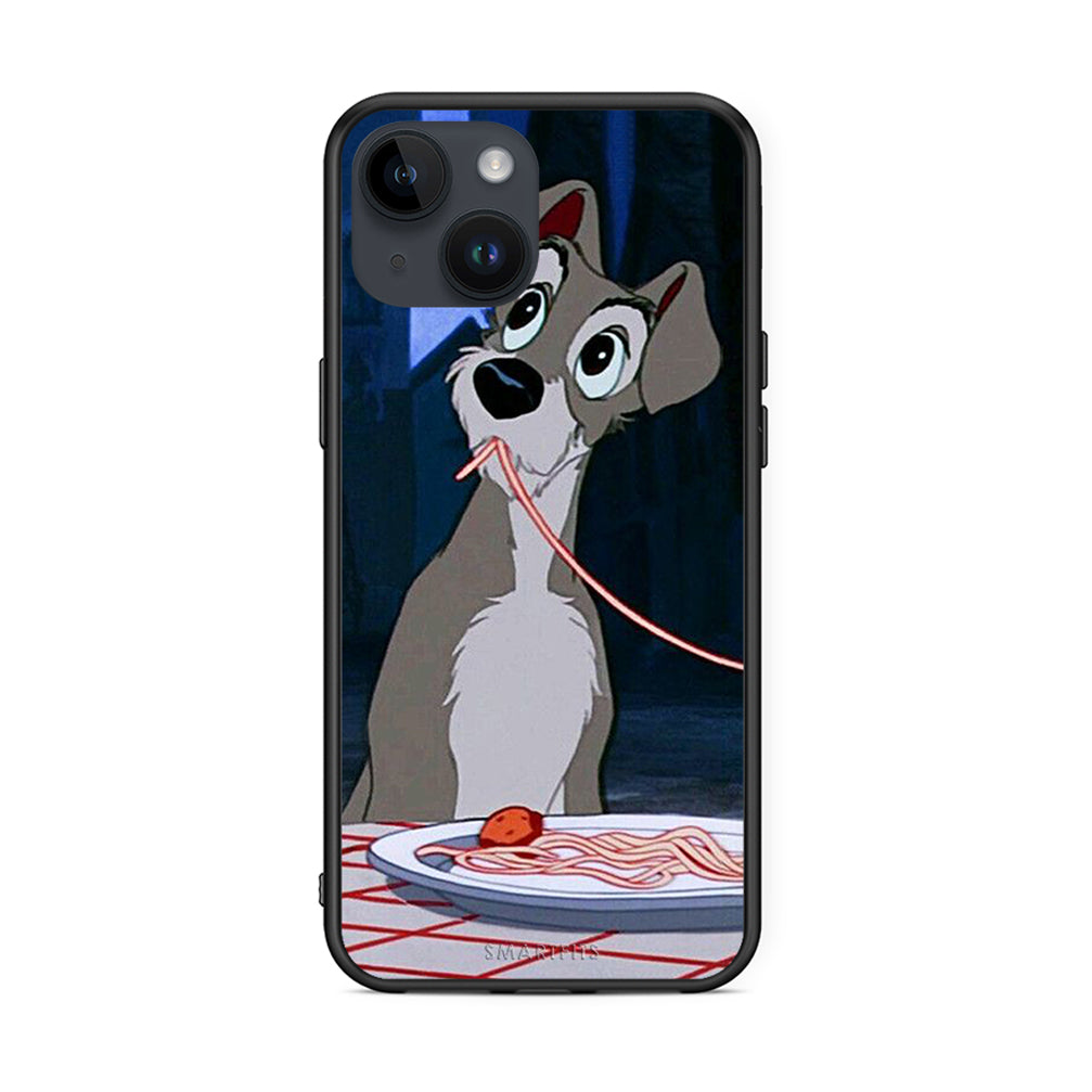 iPhone 15 Lady And Tramp 1 Θήκη Αγίου Βαλεντίνου από τη Smartfits με σχέδιο στο πίσω μέρος και μαύρο περίβλημα | Smartphone case with colorful back and black bezels by Smartfits