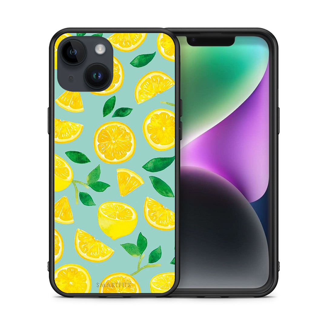 Θήκη iPhone 15 Lemons από τη Smartfits με σχέδιο στο πίσω μέρος και μαύρο περίβλημα | iPhone 15 Lemons case with colorful back and black bezels