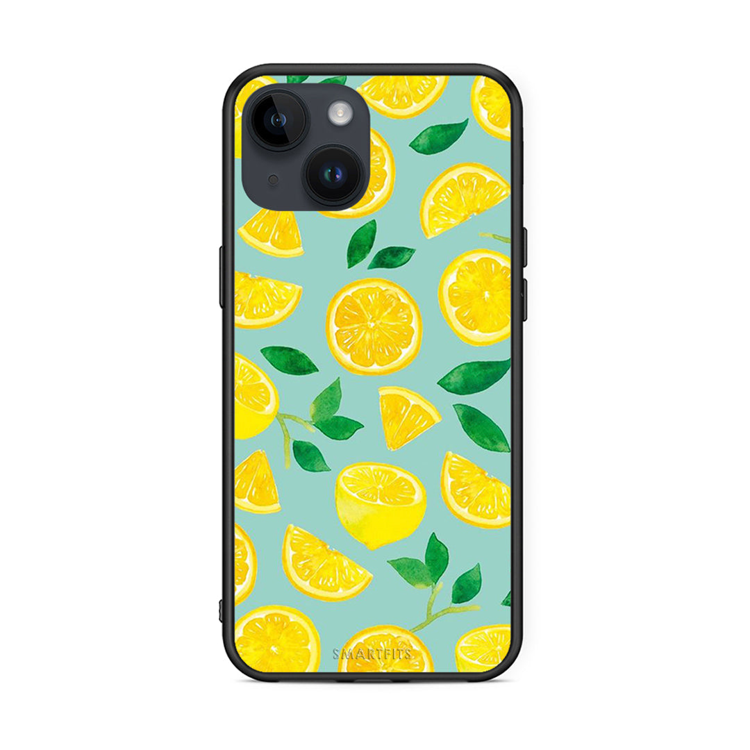 iPhone 15 Lemons θήκη από τη Smartfits με σχέδιο στο πίσω μέρος και μαύρο περίβλημα | Smartphone case with colorful back and black bezels by Smartfits