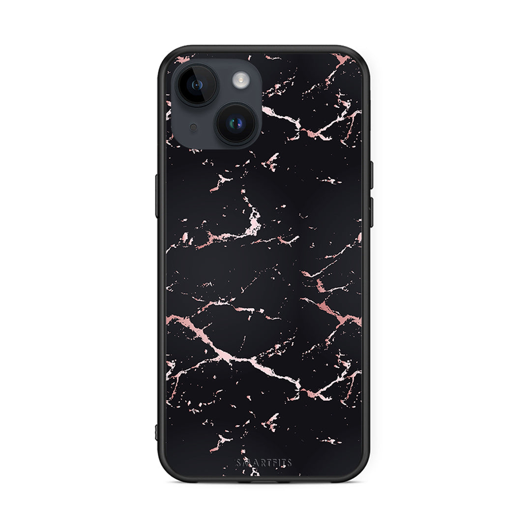 4 - iPhone 15 Black Rosegold Marble case, cover, bumper