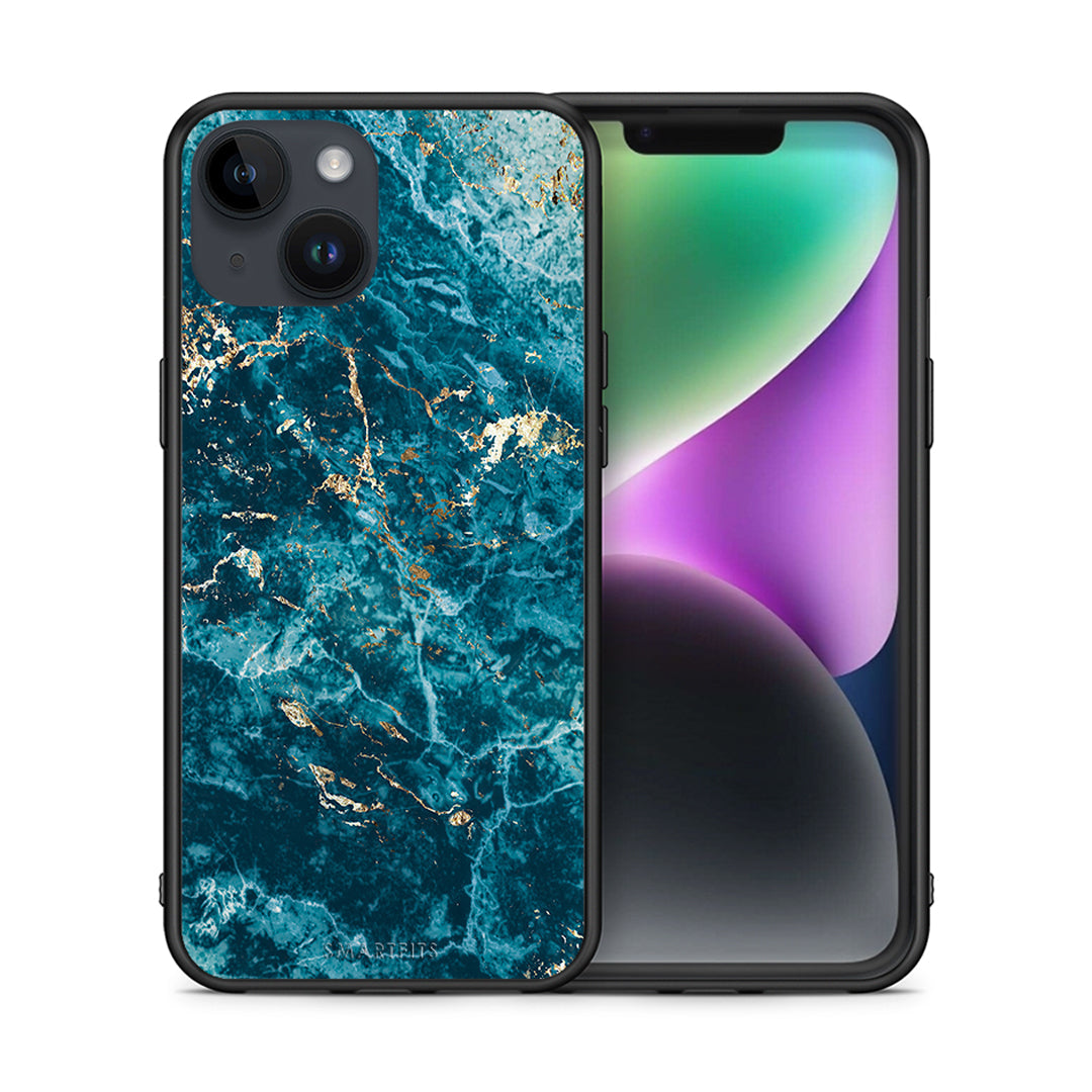 Θήκη iPhone 15 Marble Blue από τη Smartfits με σχέδιο στο πίσω μέρος και μαύρο περίβλημα | iPhone 15 Marble Blue case with colorful back and black bezels