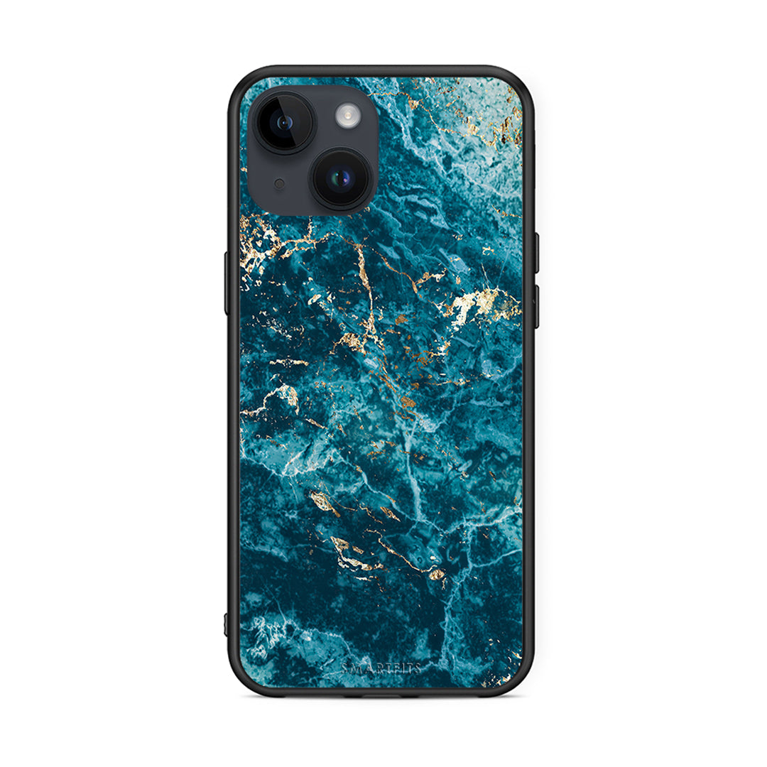iPhone 14 Marble Blue θήκη από τη Smartfits με σχέδιο στο πίσω μέρος και μαύρο περίβλημα | Smartphone case with colorful back and black bezels by Smartfits