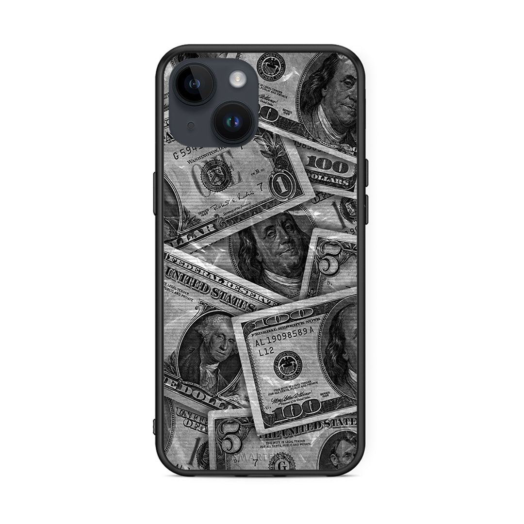 iPhone 14 Money Dollars θήκη από τη Smartfits με σχέδιο στο πίσω μέρος και μαύρο περίβλημα | Smartphone case with colorful back and black bezels by Smartfits