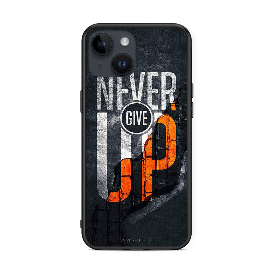 iPhone 15 Never Give Up Θήκη Αγίου Βαλεντίνου από τη Smartfits με σχέδιο στο πίσω μέρος και μαύρο περίβλημα | Smartphone case with colorful back and black bezels by Smartfits