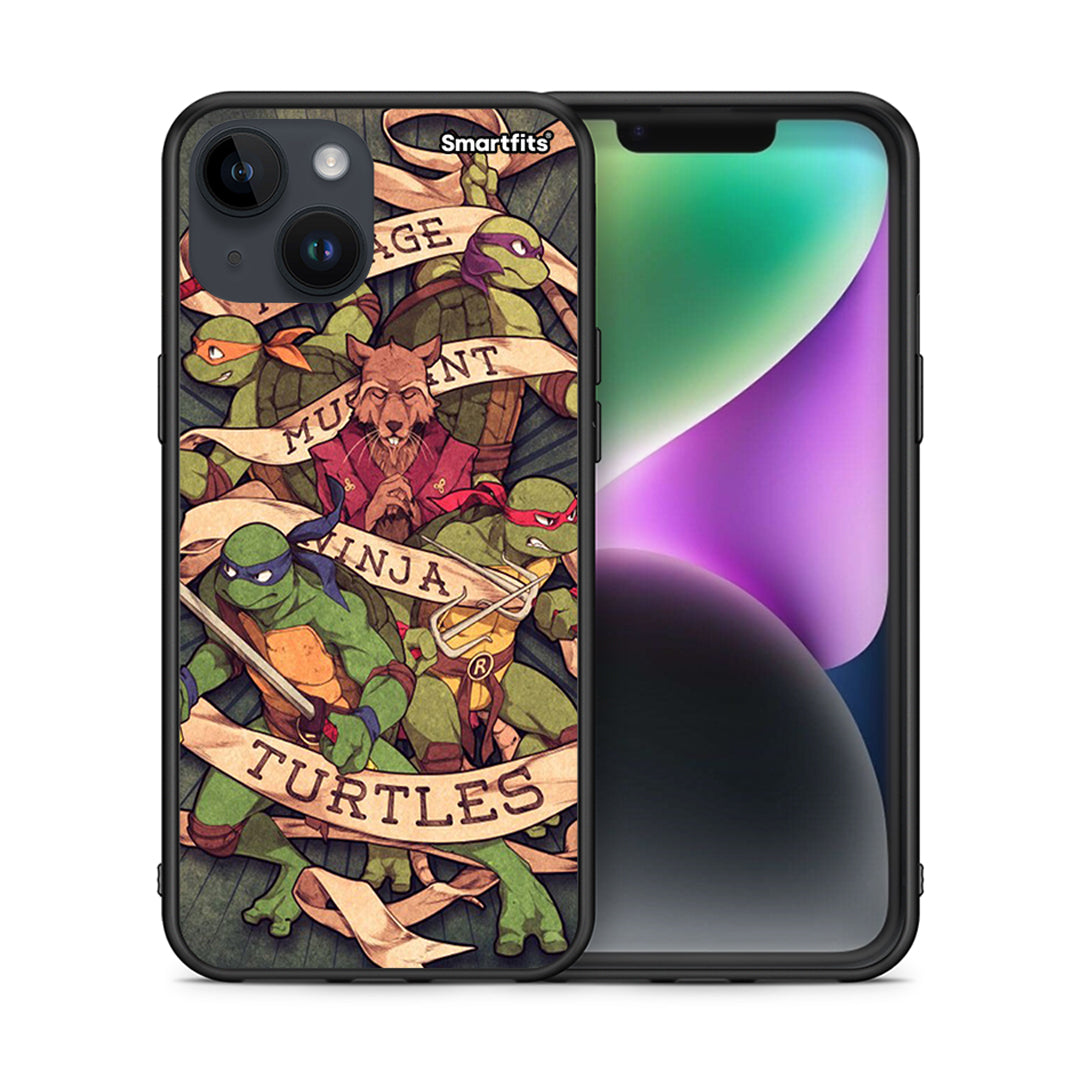 Θήκη iPhone 15 Ninja Turtles από τη Smartfits με σχέδιο στο πίσω μέρος και μαύρο περίβλημα | iPhone 15 Ninja Turtles case with colorful back and black bezels
