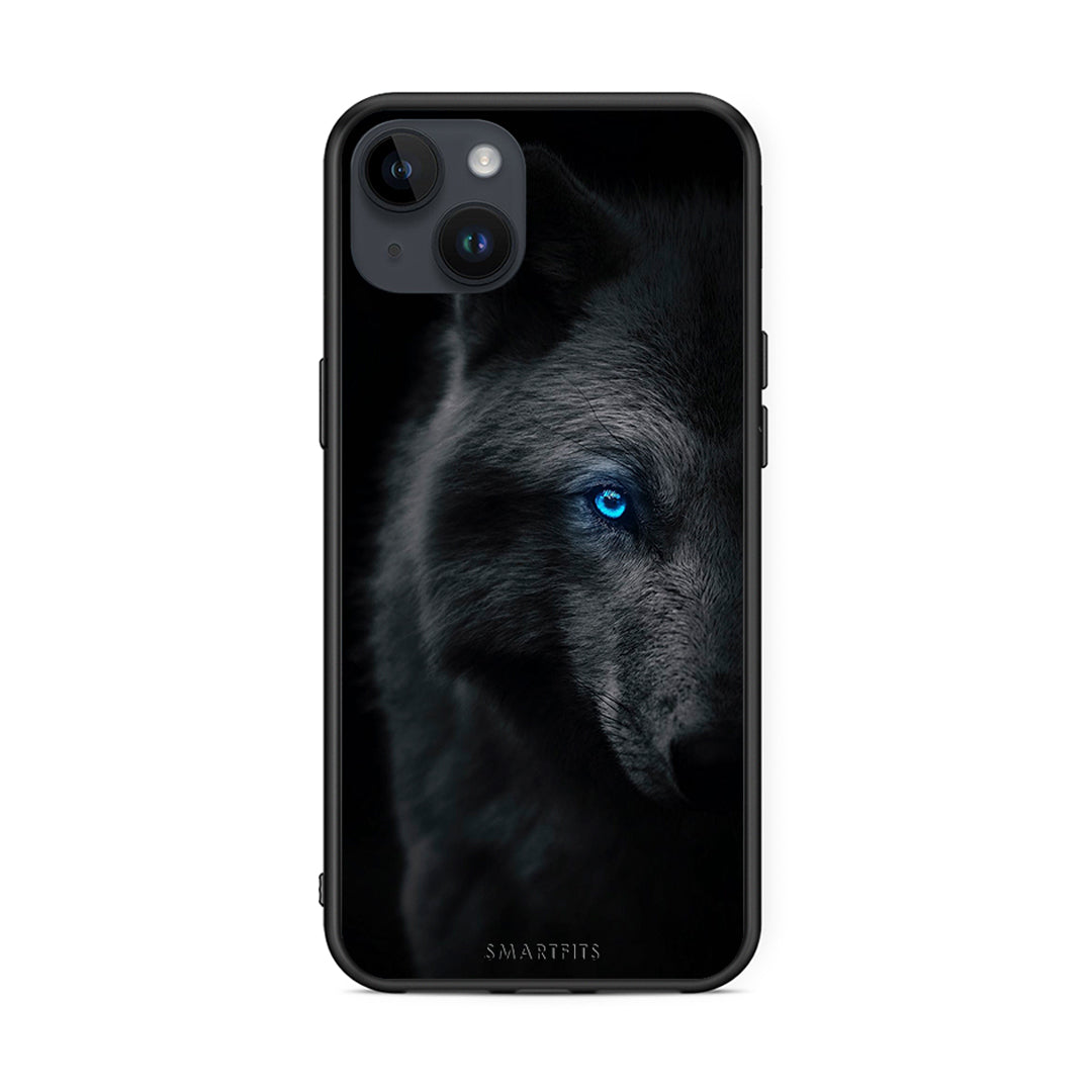 iPhone 15 Plus Dark Wolf θήκη από τη Smartfits με σχέδιο στο πίσω μέρος και μαύρο περίβλημα | Smartphone case with colorful back and black bezels by Smartfits