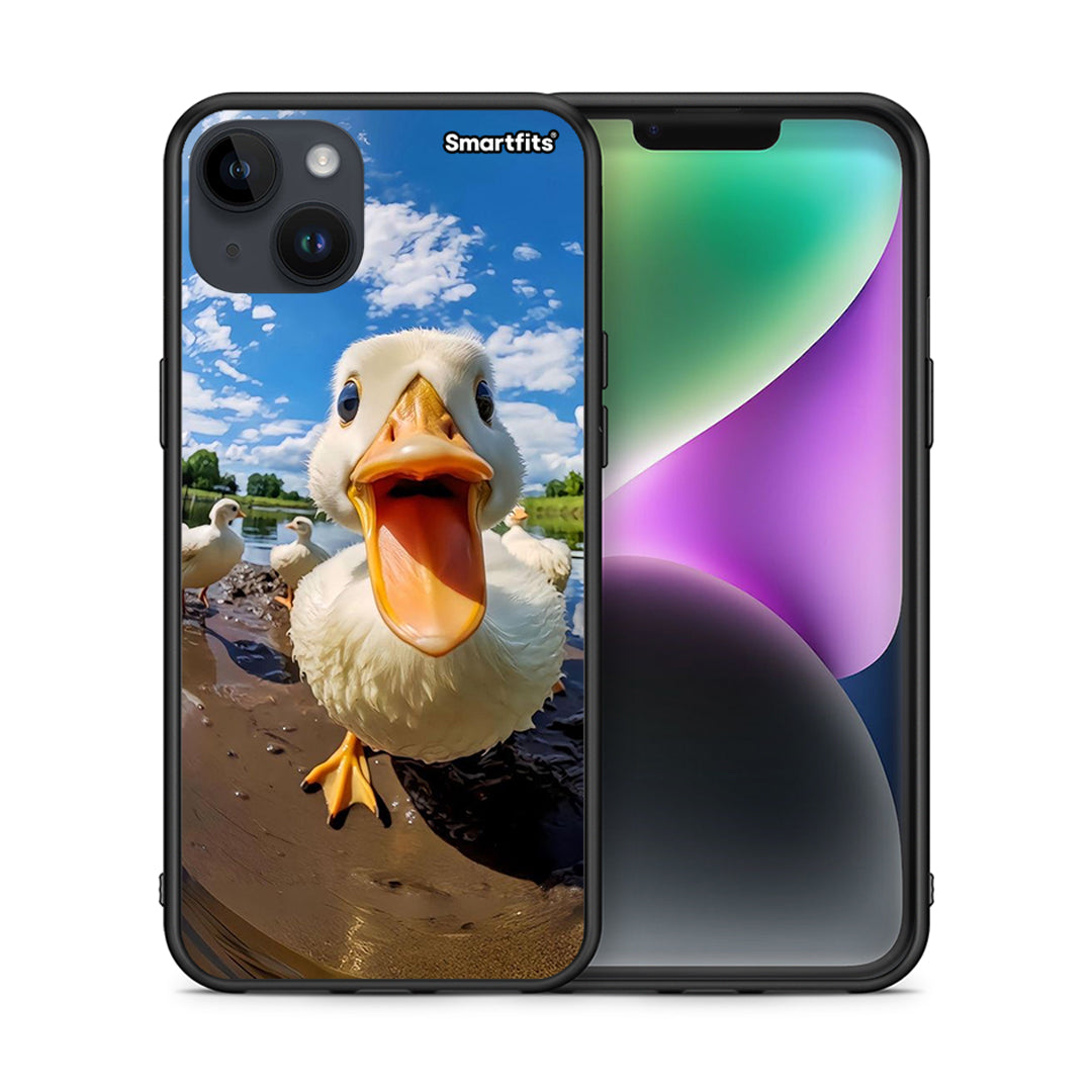 Θήκη iPhone 14 Plus Duck Face από τη Smartfits με σχέδιο στο πίσω μέρος και μαύρο περίβλημα | iPhone 14 Plus Duck Face case with colorful back and black bezels