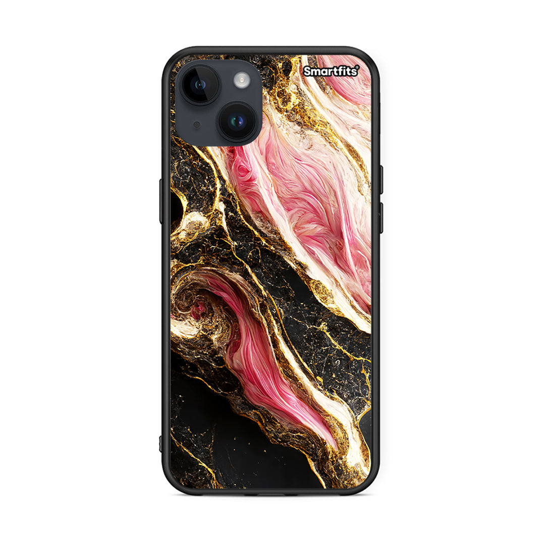 iPhone 15 Plus Glamorous Pink Marble θήκη από τη Smartfits με σχέδιο στο πίσω μέρος και μαύρο περίβλημα | Smartphone case with colorful back and black bezels by Smartfits