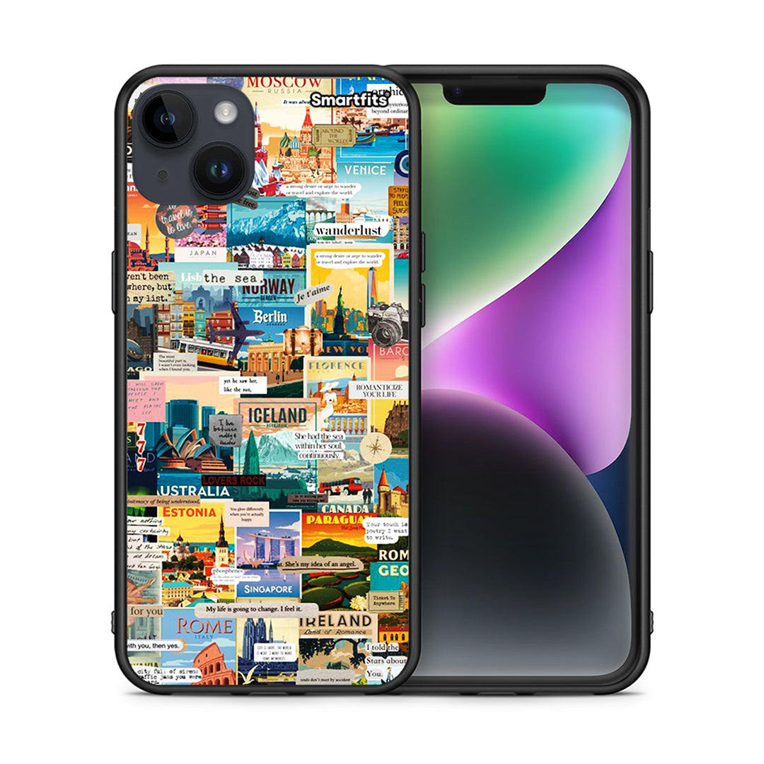 Θήκη iPhone 14 Plus Live To Travel από τη Smartfits με σχέδιο στο πίσω μέρος και μαύρο περίβλημα | iPhone 14 Plus Live To Travel case with colorful back and black bezels