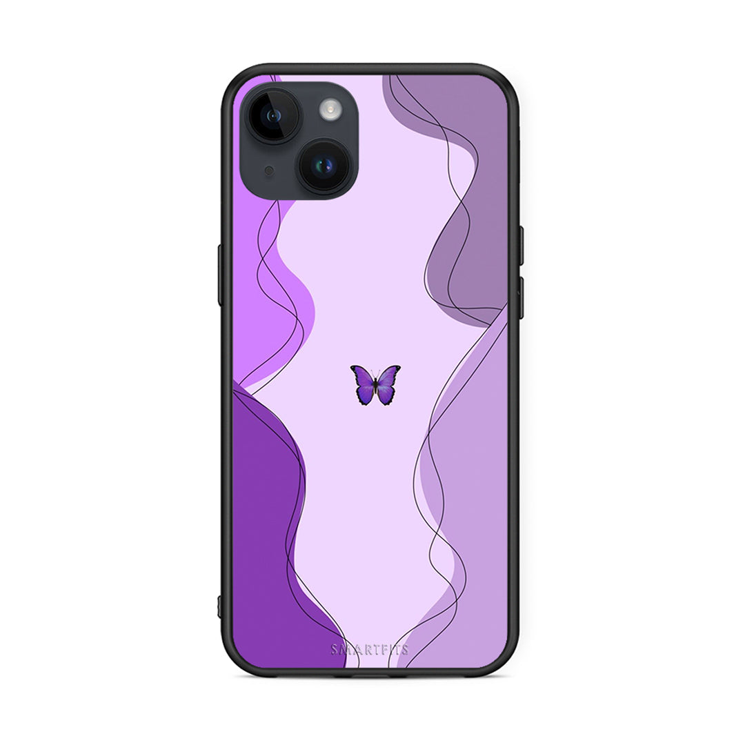 iPhone 14 Plus Purple Mariposa Θήκη Αγίου Βαλεντίνου από τη Smartfits με σχέδιο στο πίσω μέρος και μαύρο περίβλημα | Smartphone case with colorful back and black bezels by Smartfits
