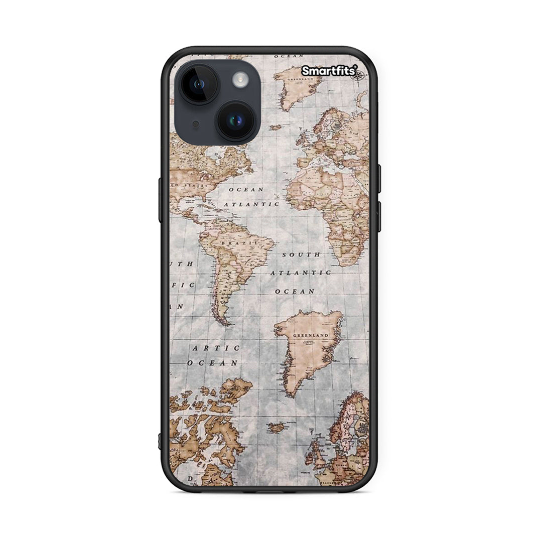 iPhone 14 Plus World Map θήκη από τη Smartfits με σχέδιο στο πίσω μέρος και μαύρο περίβλημα | Smartphone case with colorful back and black bezels by Smartfits