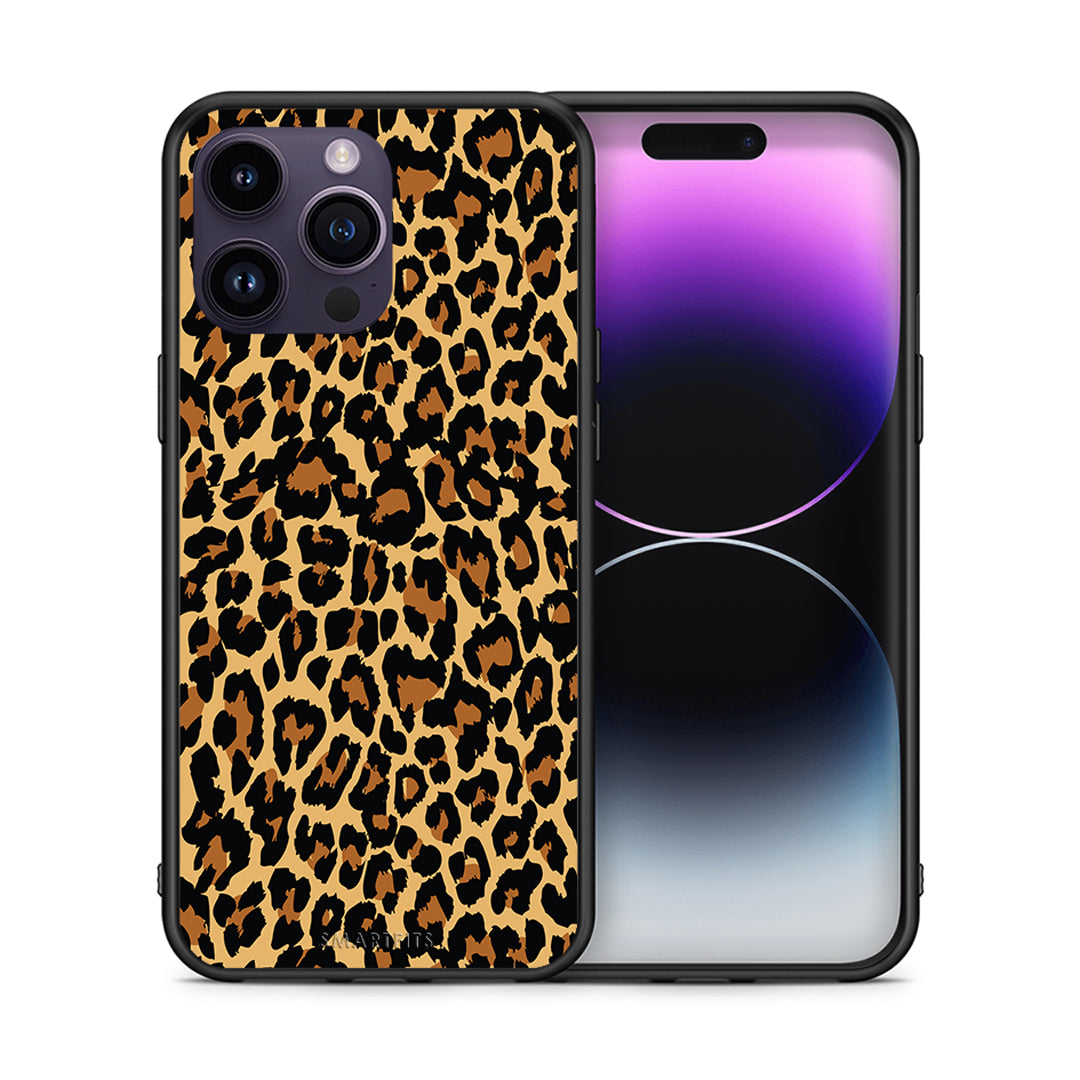 Θήκη iPhone 15 Pro Leopard Animal από τη Smartfits με σχέδιο στο πίσω μέρος και μαύρο περίβλημα | iPhone 15 Pro Leopard Animal case with colorful back and black bezels
