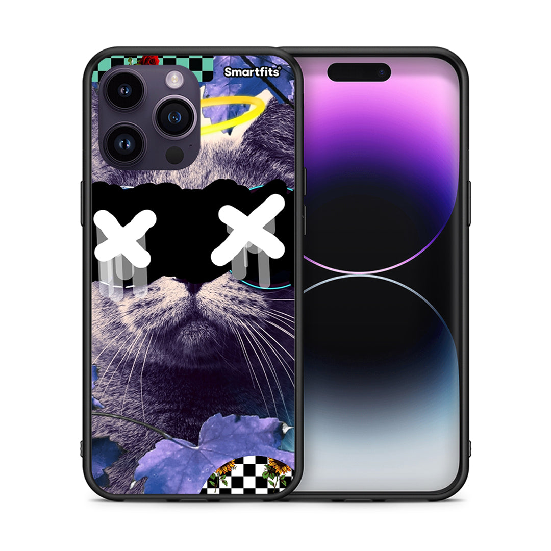 Θήκη iPhone 15 Pro Cat Collage από τη Smartfits με σχέδιο στο πίσω μέρος και μαύρο περίβλημα | iPhone 15 Pro Cat Collage case with colorful back and black bezels