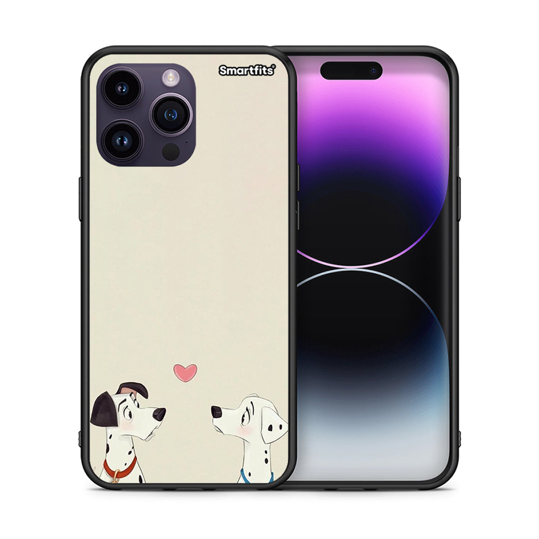 Θήκη iPhone 15 Pro Dalmatians Love από τη Smartfits με σχέδιο στο πίσω μέρος και μαύρο περίβλημα | iPhone 15 Pro Dalmatians Love case with colorful back and black bezels