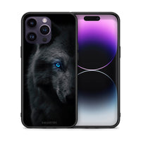 Thumbnail for Θήκη iPhone 14 Pro Dark Wolf από τη Smartfits με σχέδιο στο πίσω μέρος και μαύρο περίβλημα | iPhone 14 Pro Dark Wolf case with colorful back and black bezels