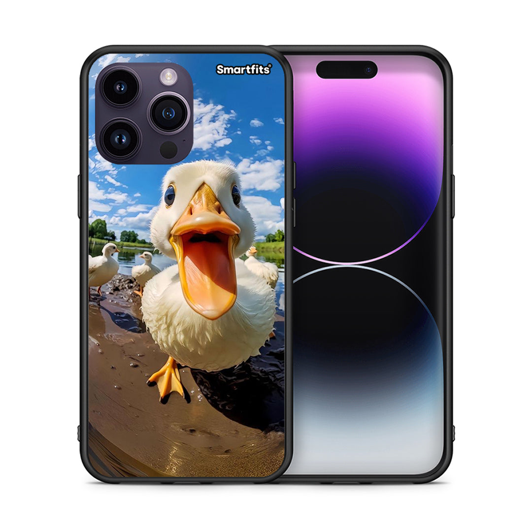 Θήκη iPhone 15 Pro Duck Face από τη Smartfits με σχέδιο στο πίσω μέρος και μαύρο περίβλημα | iPhone 15 Pro Duck Face case with colorful back and black bezels