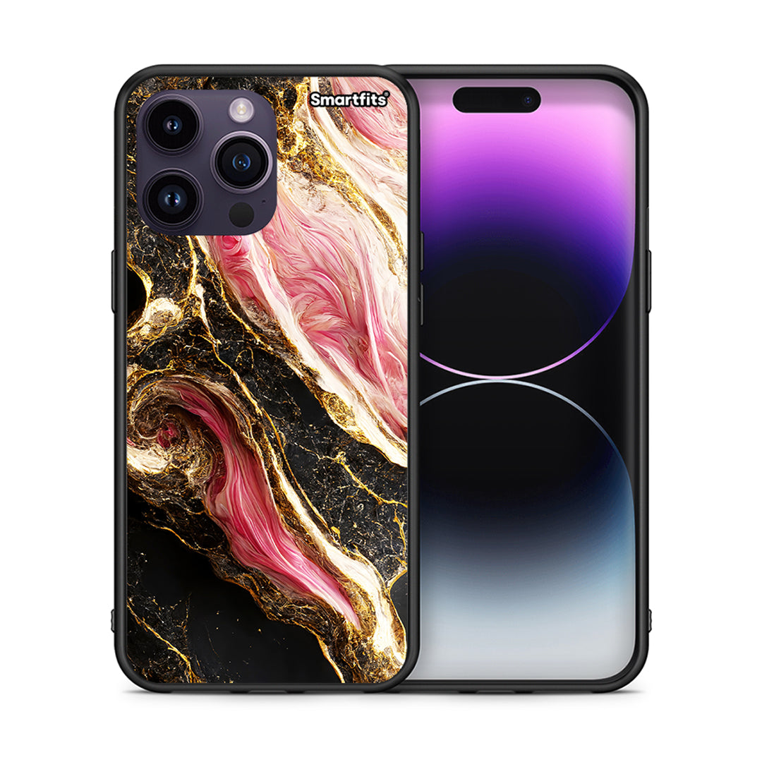 Θήκη iPhone 15 Pro Glamorous Pink Marble από τη Smartfits με σχέδιο στο πίσω μέρος και μαύρο περίβλημα | iPhone 15 Pro Glamorous Pink Marble case with colorful back and black bezels