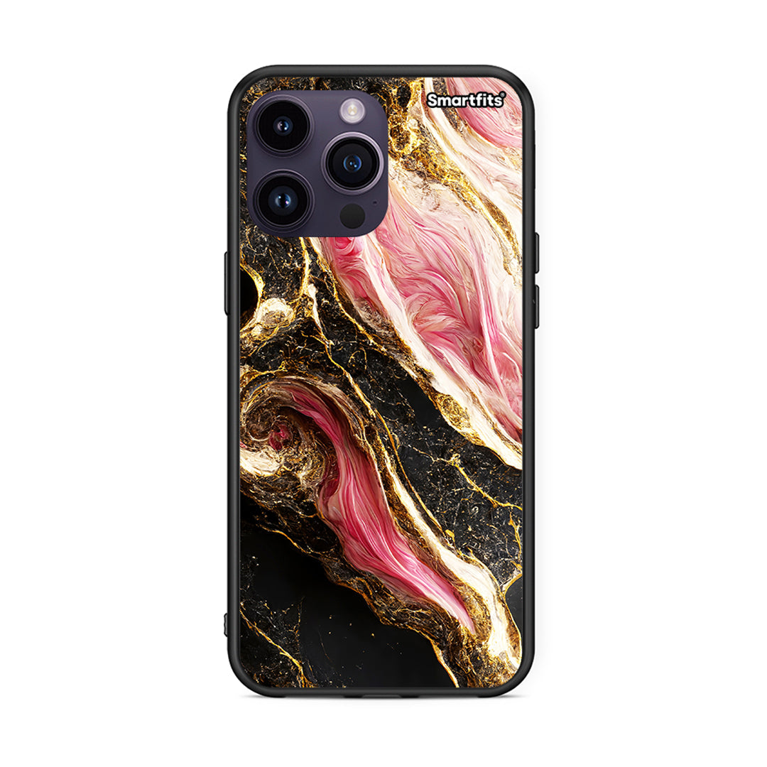iPhone 15 Pro Glamorous Pink Marble θήκη από τη Smartfits με σχέδιο στο πίσω μέρος και μαύρο περίβλημα | Smartphone case with colorful back and black bezels by Smartfits