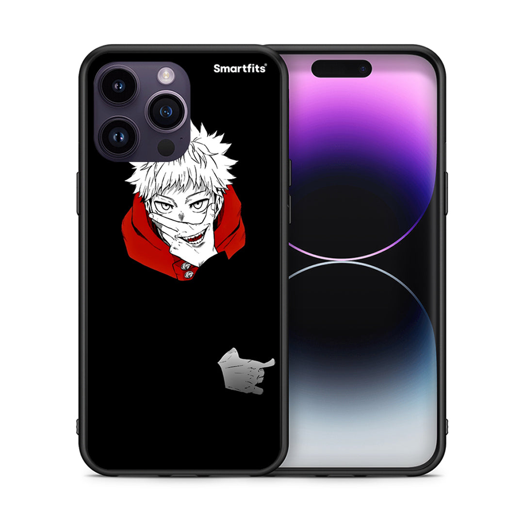 Θήκη iPhone 15 Pro Itadori Anime από τη Smartfits με σχέδιο στο πίσω μέρος και μαύρο περίβλημα | iPhone 15 Pro Itadori Anime case with colorful back and black bezels