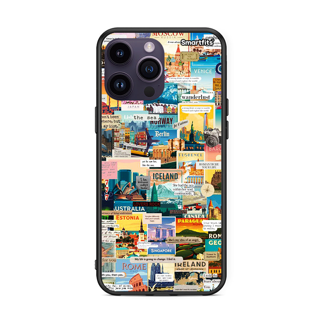iPhone 15 Pro Live To Travel θήκη από τη Smartfits με σχέδιο στο πίσω μέρος και μαύρο περίβλημα | Smartphone case with colorful back and black bezels by Smartfits