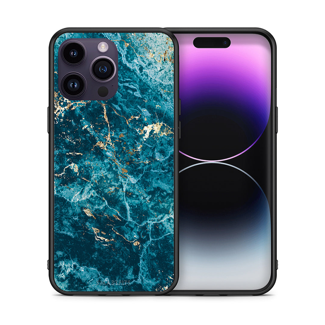Θήκη iPhone 14 Pro Marble Blue από τη Smartfits με σχέδιο στο πίσω μέρος και μαύρο περίβλημα | iPhone 14 Pro Marble Blue case with colorful back and black bezels