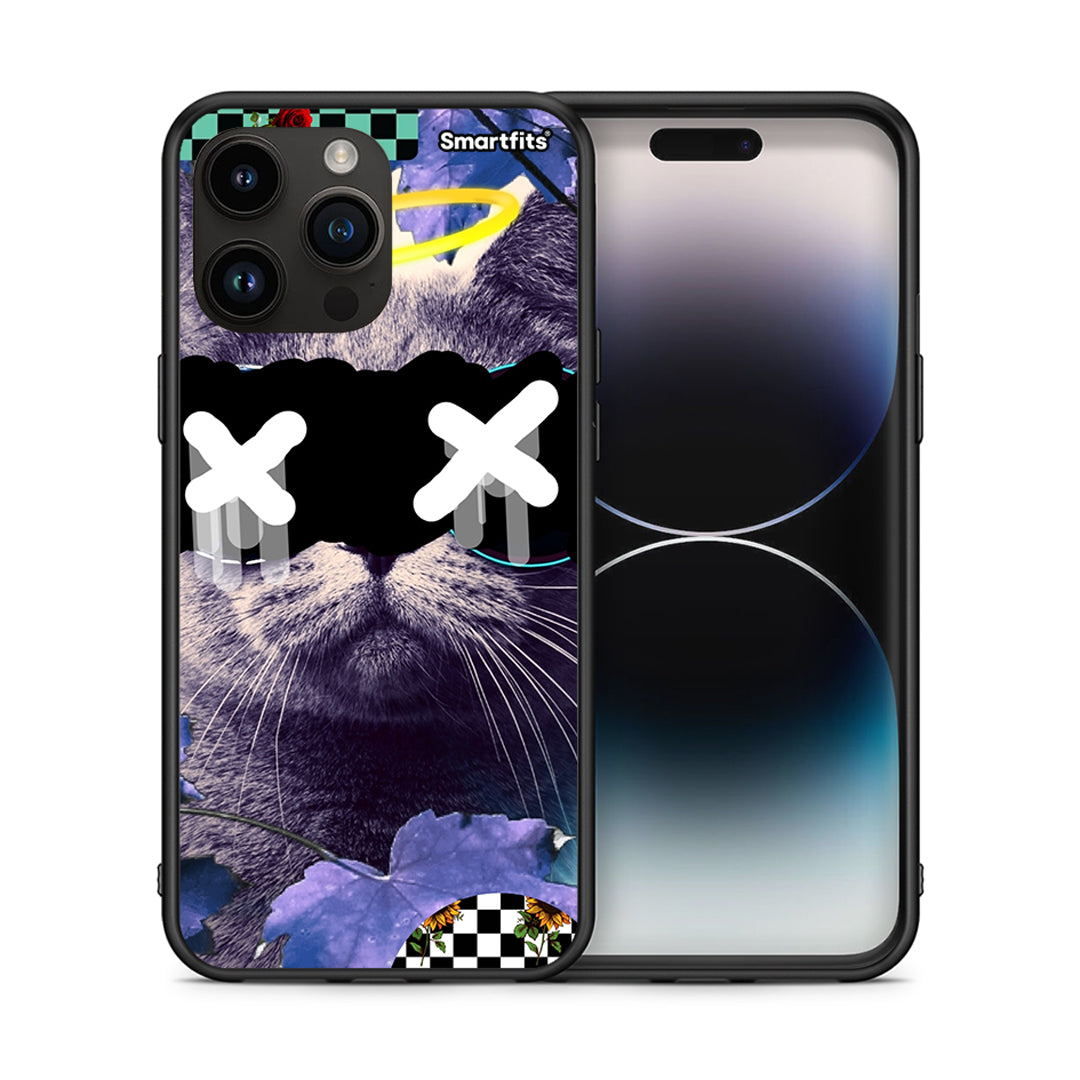 Θήκη iPhone 15 Pro Max Cat Collage από τη Smartfits με σχέδιο στο πίσω μέρος και μαύρο περίβλημα | iPhone 15 Pro Max Cat Collage case with colorful back and black bezels