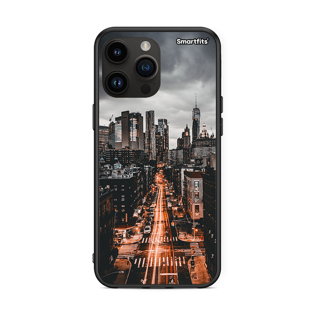 iPhone 14 Pro Max City Lights θήκη από τη Smartfits με σχέδιο στο πίσω μέρος και μαύρο περίβλημα | Smartphone case with colorful back and black bezels by Smartfits