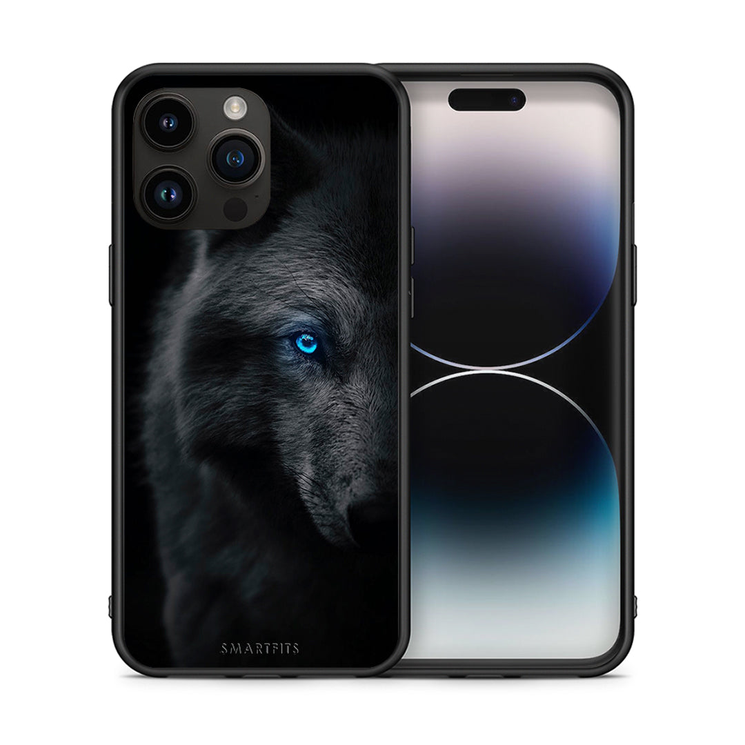 Θήκη iPhone 15 Pro Max Dark Wolf από τη Smartfits με σχέδιο στο πίσω μέρος και μαύρο περίβλημα | iPhone 15 Pro Max Dark Wolf case with colorful back and black bezels