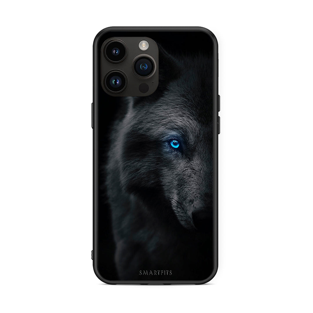 iPhone 15 Pro Max Dark Wolf θήκη από τη Smartfits με σχέδιο στο πίσω μέρος και μαύρο περίβλημα | Smartphone case with colorful back and black bezels by Smartfits