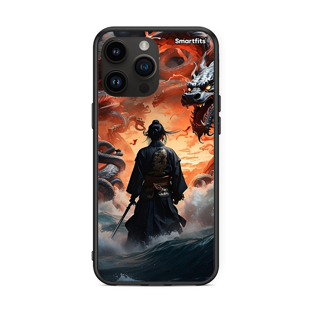 iPhone 15 Pro Max Dragons Fight θήκη από τη Smartfits με σχέδιο στο πίσω μέρος και μαύρο περίβλημα | Smartphone case with colorful back and black bezels by Smartfits