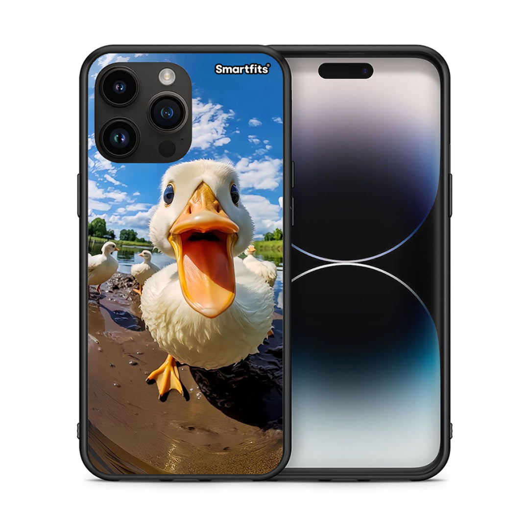 Θήκη iPhone 15 Pro Max Duck Face από τη Smartfits με σχέδιο στο πίσω μέρος και μαύρο περίβλημα | iPhone 15 Pro Max Duck Face case with colorful back and black bezels