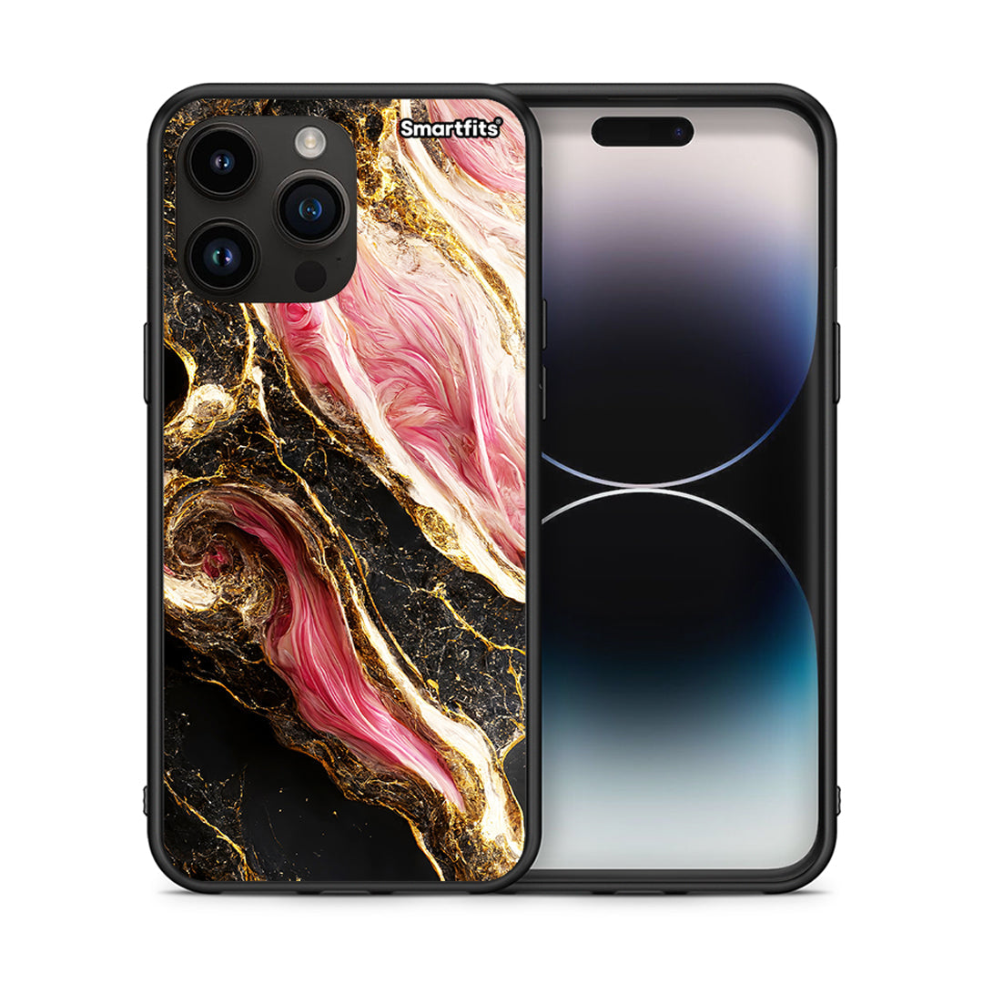 Θήκη iPhone 15 Pro Max Glamorous Pink Marble από τη Smartfits με σχέδιο στο πίσω μέρος και μαύρο περίβλημα | iPhone 15 Pro Max Glamorous Pink Marble case with colorful back and black bezels