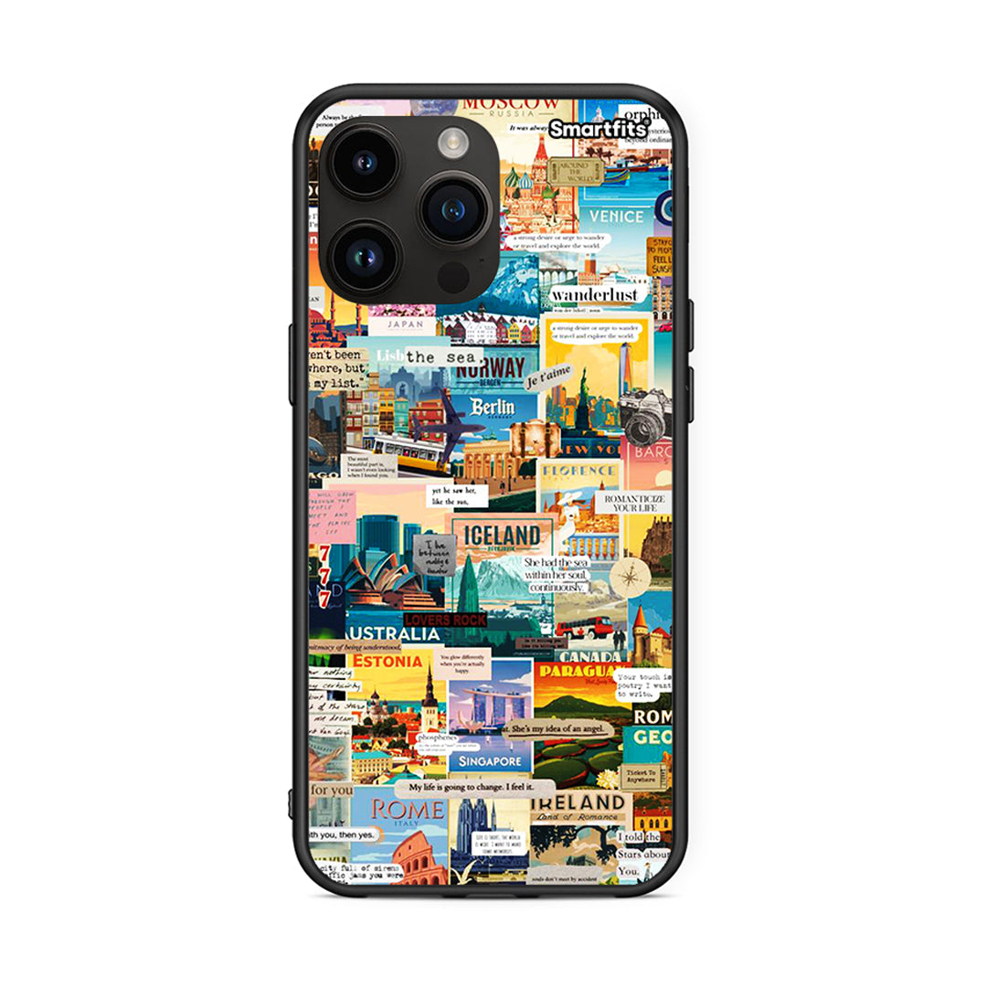 iPhone 15 Pro Max Live To Travel θήκη από τη Smartfits με σχέδιο στο πίσω μέρος και μαύρο περίβλημα | Smartphone case with colorful back and black bezels by Smartfits