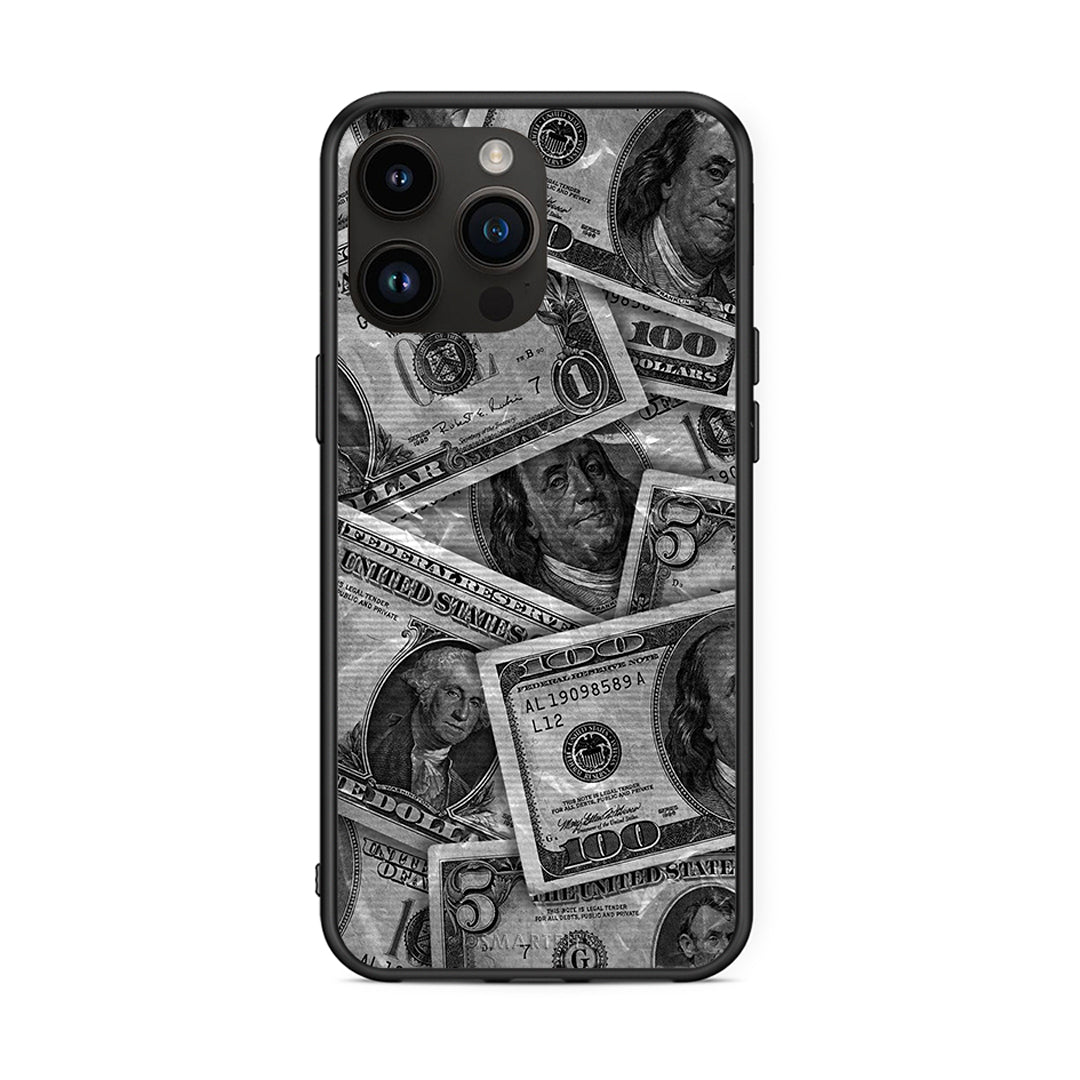 iPhone 15 Pro Max Money Dollars θήκη από τη Smartfits με σχέδιο στο πίσω μέρος και μαύρο περίβλημα | Smartphone case with colorful back and black bezels by Smartfits