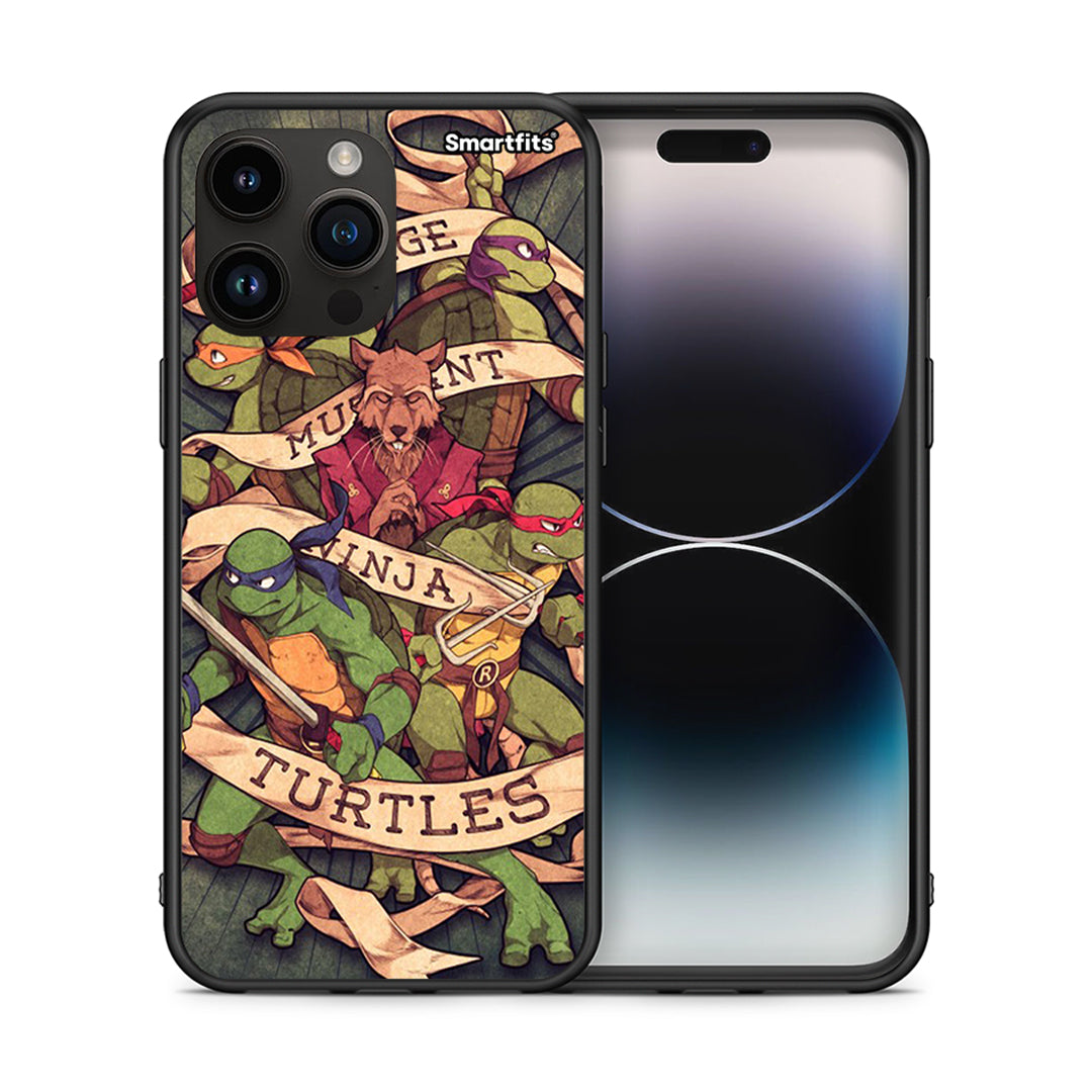Θήκη iPhone 15 Pro Max Ninja Turtles από τη Smartfits με σχέδιο στο πίσω μέρος και μαύρο περίβλημα | iPhone 15 Pro Max Ninja Turtles case with colorful back and black bezels